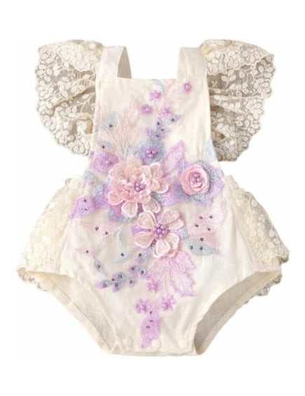 Newborn Infant Baby Girl Lace -up embroidered baby romper