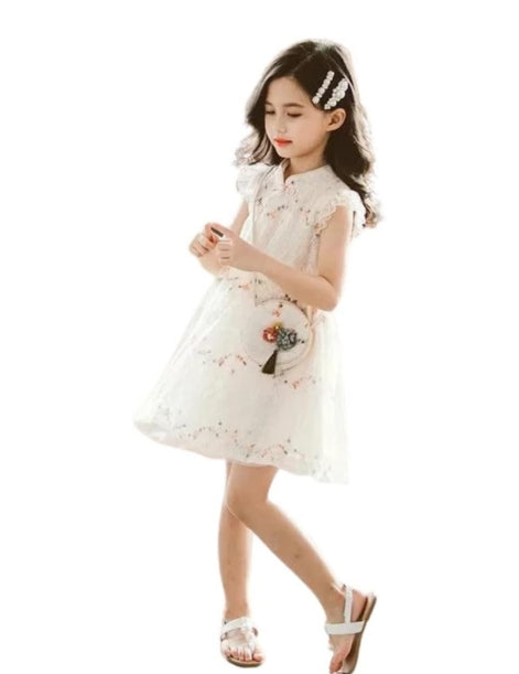 Kimono Dress with Floral Embroidery for Girls - Back to School Clothes