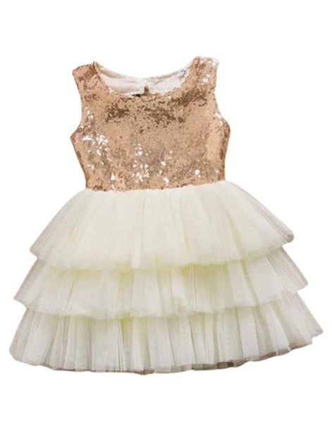 Girl's Sequined Dress with 3-Layered Tulle Skirt