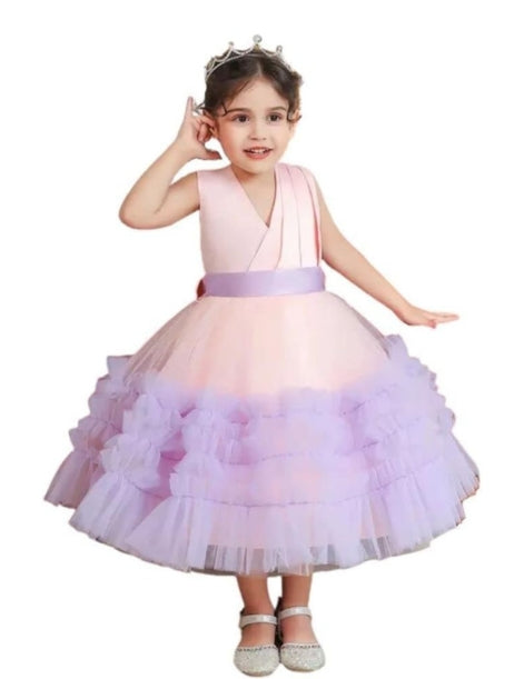 Satin Princess Dress with Ruffle Tulle Skirt for Girls