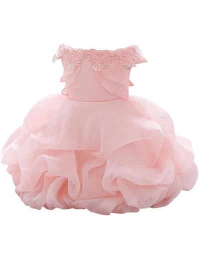 Birthday Dress for Little Girl, Short Sleeve Silk Dress - G0017