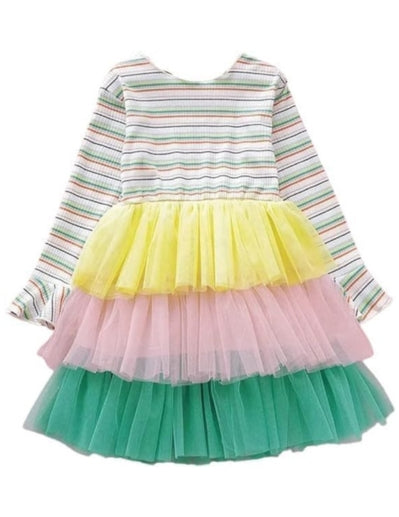 Casual Dress Long Sleeve Tulle Skirt for Autumn Winter Rainbow Dress