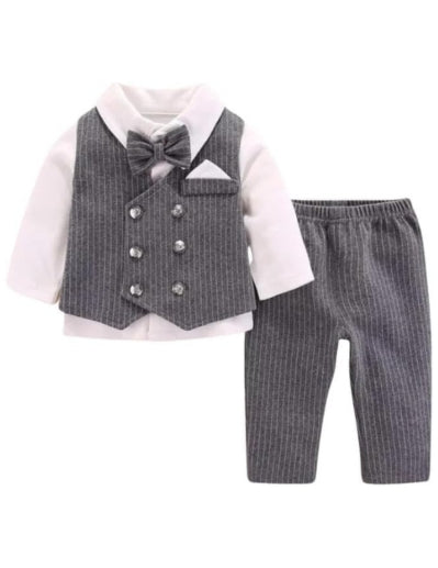 Newborn Suit Striped Vest Coat + Pants + Cotton Shirt & Bow Tie