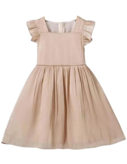 Elegant Satin Dress with red Bow at Waist and Back for Back to School