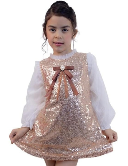 Girls Sequin Midi Dress with Tulle Long Sleeves Winter Dress