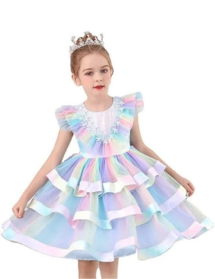 Little Girls Birthday Party Mermaid Dress Layered Skirt Tulle Dress