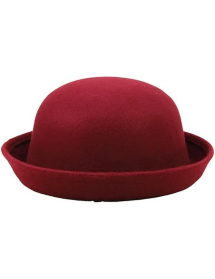 Cute Girls Wool Felt Bowler Hat with Roll up Brim