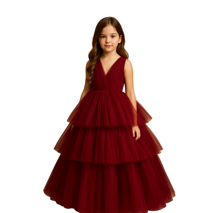 Elegant Long Tulle Dress with Layered Skirt for Special Occasions - G0027