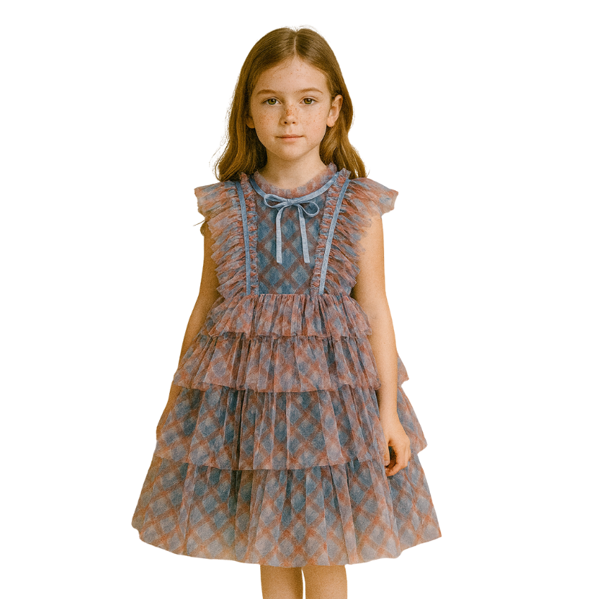 Printed Dress with Tulle and Ruffle Layers - Fall dresses for girls - G0101