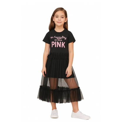 Girls Back to School T-shirt + Black Mesh Skirt