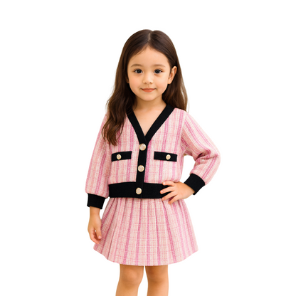 Girls' 2-piece set Long sleeve jacket and plaid mini skirt