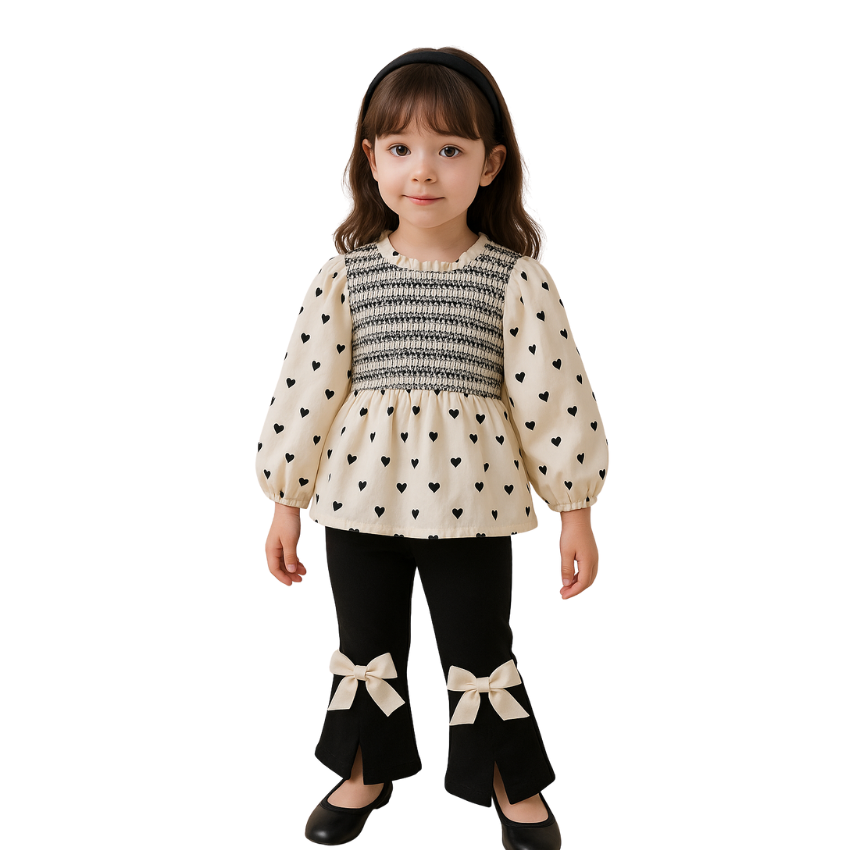 Back to School Outfit Puffy Long Sleeves Shirt + Bell Pants - G0011
