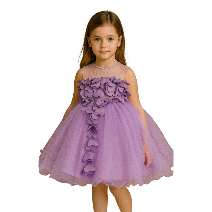 Birthday Tulle Dress for Baby with Flowers and Pearl appliqués - G0019