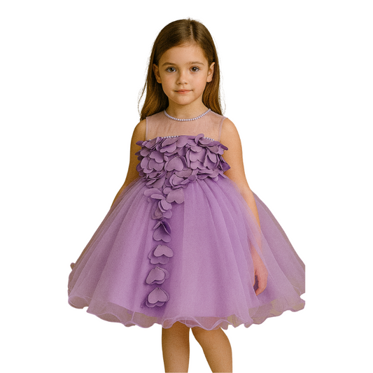 Birthday Tulle Dress for Baby with Flowers and Pearl appliqués - G0019