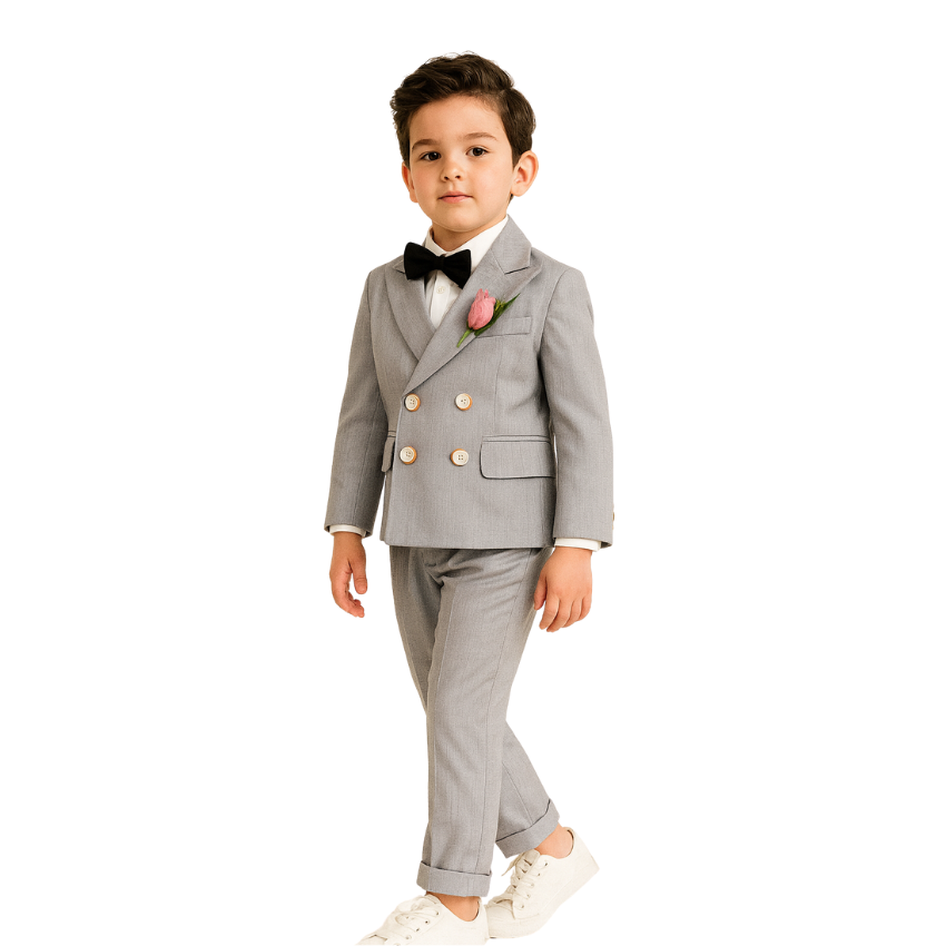 Boys' Double-Breasted Suit with Bow Tie - B0018