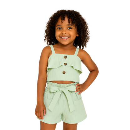 Girls Set Halter Top and Shorts With Belt