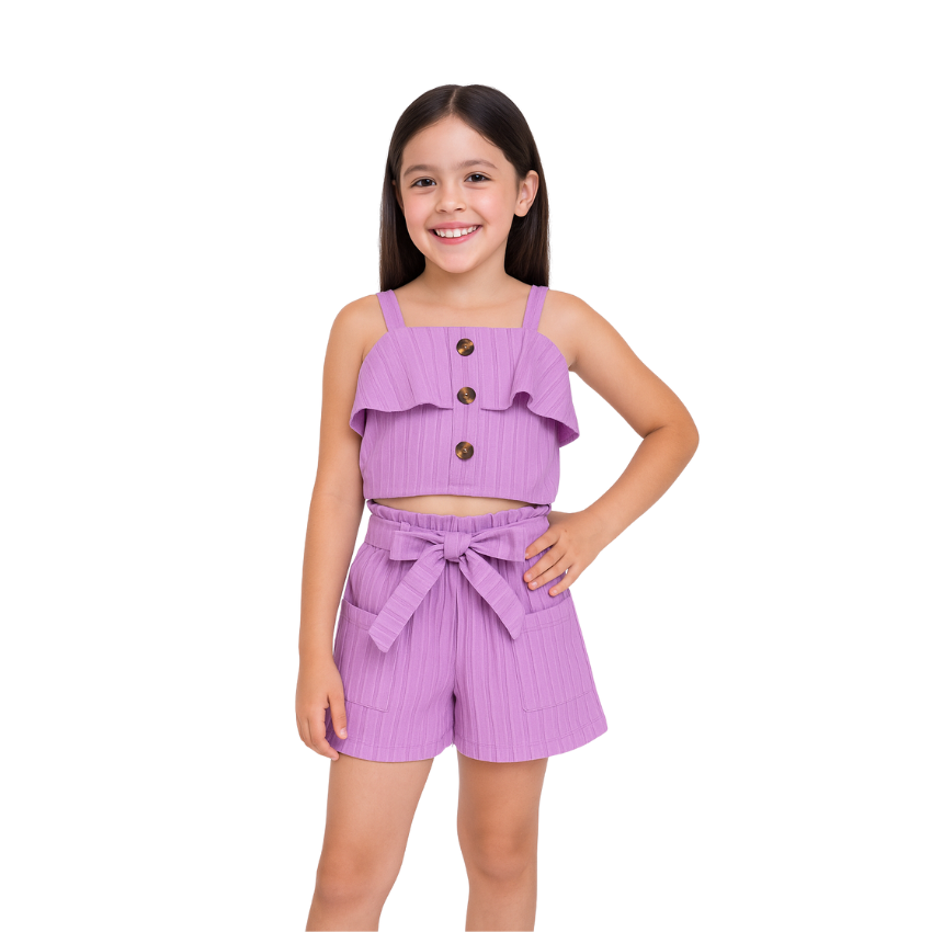 Girls Set Halter Top and Shorts With Belt