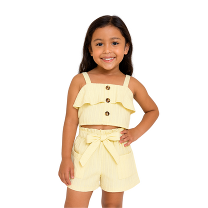 Girls Set Halter Top and Shorts With Belt