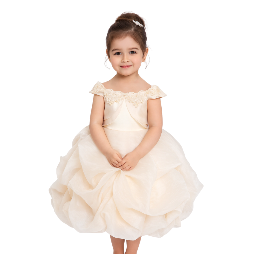 Birthday Dress for Little Girl, Short Sleeve Silk Dress - G0017