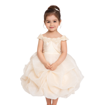 Birthday Dress for Little Girl, Short Sleeve Silk Dress - G0017