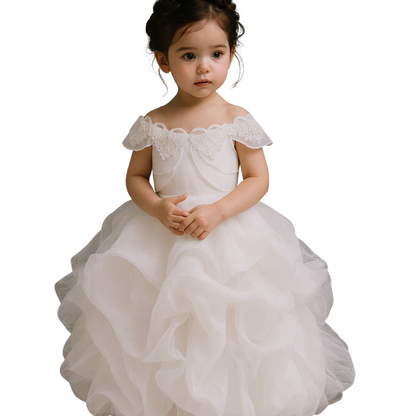 Birthday Dress for Little Girl, Short Sleeve Silk Dress - G0017