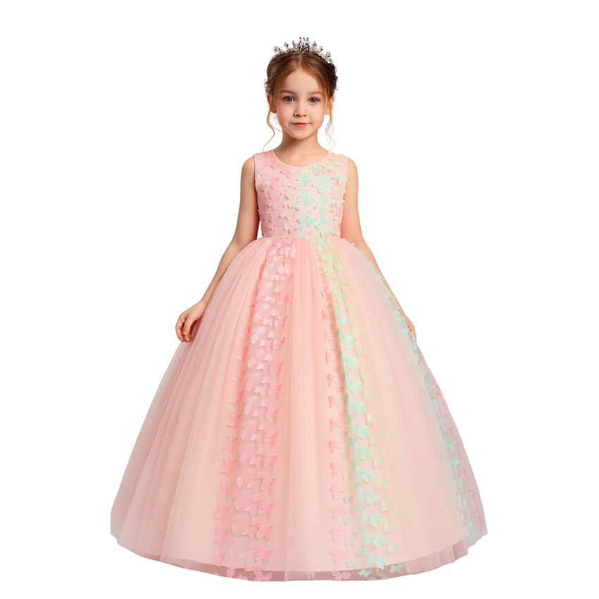 3D Butterfly Tulle Birthday Dress Long for Girls - G0003