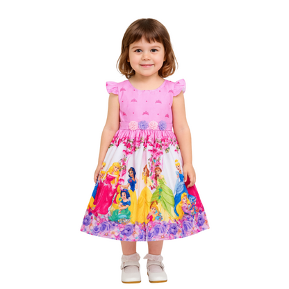 Girl's Princess Themed Pink Dress Knee-Lenght Sleeveless - G0048