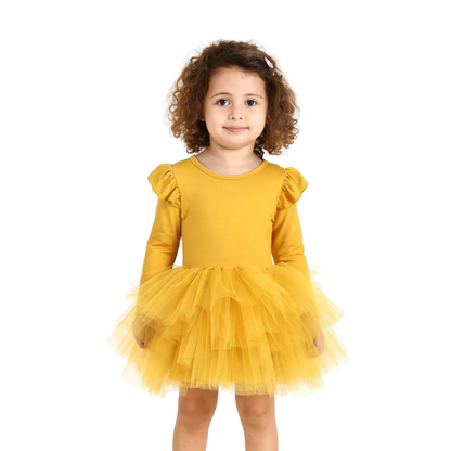 Girls Ballet Fluffy Tutu Dresses Long Sleeve Dance Leotards - G0056