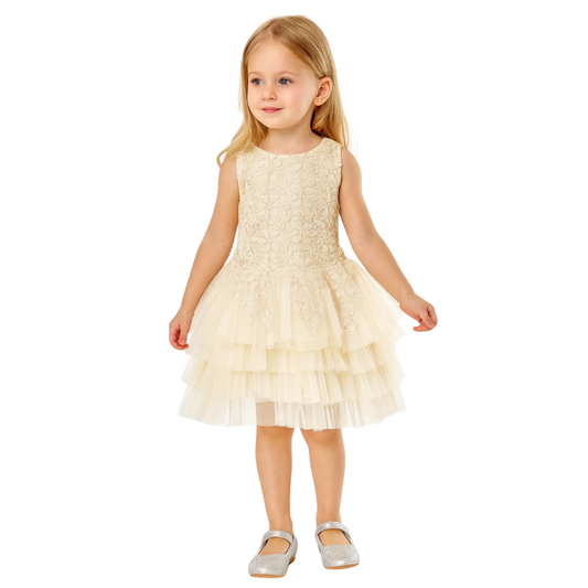 Beautiful knee-length princess dress in floral lace for girls - G0014