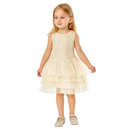 Beautiful knee-length princess dress in floral lace for girls - G0014