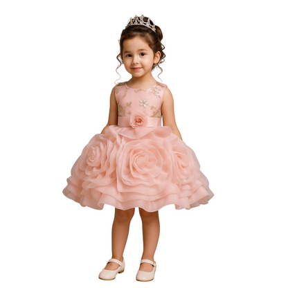 Special Occasion Dress with Rose-Shaped Skirt and Beaded Embroidery - G0122