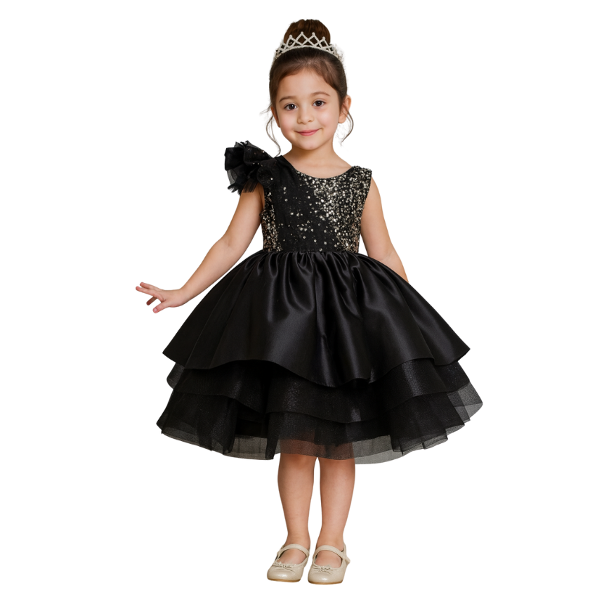 Elegant one-Shoulder Sequined Dress for Girls