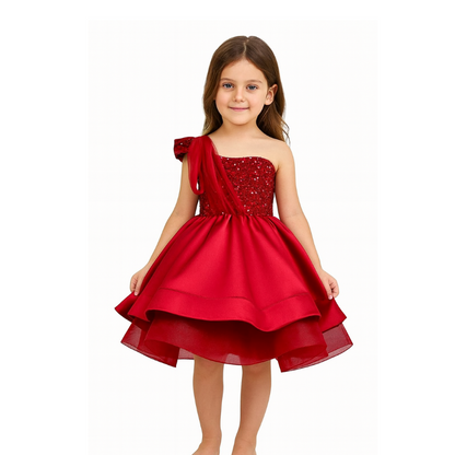 Elegant one-Shoulder Sequined Dress for Girls